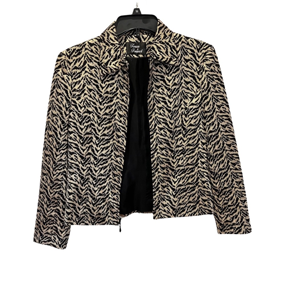 Gold sparkled animal print jacket by Town and Travel.